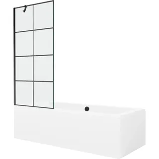 Mexen Cube rechteckige Wanne 180 x 80 cm mit Verkleidung und 1-flügeligem Paravent 80 cm, schwarzes Muster - 550518080X95080070? - Weiß