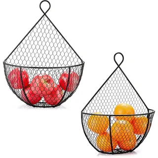 IGNPION 2 Stück Wandmontierter Obsthalter Korb Hängedisplay Obstkorb Obstaufbewahrung Ständer Rack Dekorative Obst Gemüse Snacks Brothalter Schalen Schwarz