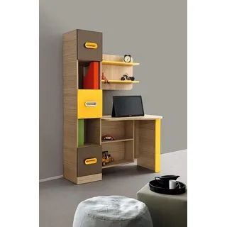 Modernes Schreibtisch Design Regale Farbakzente Gelb Braun Büro Möbel Funktional - Gelb, Braun