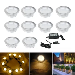 CHNXU 10er LED Bodeneinbaustrahler Set, Treppen Einbaustrahler Ø80mm Warmes Weiß IP67 Wasserdicht 2.5W Außen Lampe Boden Einbauleuchten für Küche Garten Treppen Balkon Terrasse