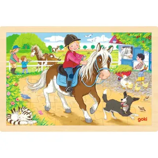 GoKi 57412 - Einlegepuzzle Ponyhof aus Holz, Holzpuzzle mit Pferdemotiven, Lernspielzeug und Kinderpuzzle, fördert Fantasie und Motorik der Kinder, 30cm x 20cm, 24er Set, ab 3 Jahre