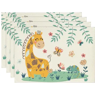 Artoid Mode Giraffe Schmetterling Dschungel Kinder Platzsets 4er Set, 30x45cm Tischset Waschbar Platzdeckchen Küche Party Deko