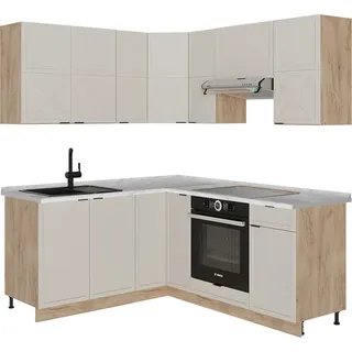 Vicco Eckküche Fame-Line, 160 x 60 cm ohne Arbeitsplatte, GrauBeige/Goldkraft Eiche/Goldkraft Eiche - Grau, Braun