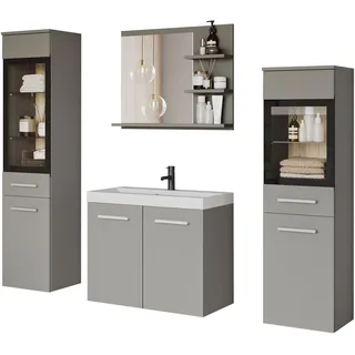 welltime Badmöbel-Set »MADRIT« Komplett-Set, mit Waschbecken, 5 Stk. tlg., grau