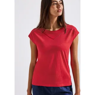 STREET ONE STREET ONE, Damen, Gr. 38, rot (glory rot), Jersey, Obermaterial: 50% Baumwolle, 50% Modal, unifarben, regular fit taillenbedeckt, Rundhals, Tops Shirttop, mit Deko-Tape