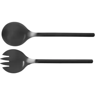 Wenko Salatbesteck Mod. Nagy, 2-teiliges Set, Salatgabel und Servierlöffel aus Edelstahl mit mattem Finish, extra große Aufnahmefläche, BLACK OUTDOOR KITCHEN Zubehör, 29x7,5x0,35 cm, Schwarz