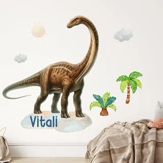 GRAZDesign Dinosaurier Wandtattoo Dino mit Namen personalisiert Brachiosaurus Wandsticker Kinderzimmer Junge Wandaufkleber Babyzimmer selbstklebend - 39x30cm