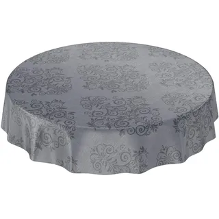 ANRO Wachstuchtischdecke abwaschbar Ranken Barock Anthrazit Ø 140 cm Grau