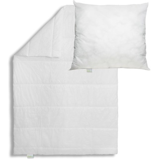 Bodyprotect Bettwaren Set, Sommerdecke 135 x 200 cm + Kopfkissen 80 x 80 cm, Bettdecke Ecoline, leichte Steppdecke, waschbar, Made in EU, Allergiker geeignet, weiß