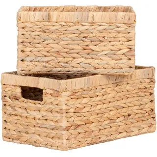Korbset , Naturfarben , Holz , 2-teilig , Wasserhyazinthe , rechteckig , Ordnen & Aufbewahren, Körbe, Dekokörbe