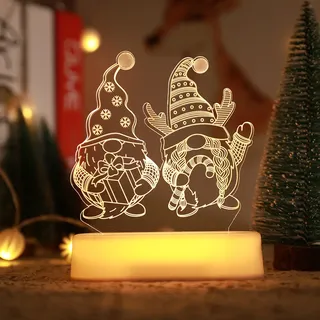 3D Weihnachten Nachtlicht LED Illusion Lampe Warmweiß Batteriebetrieben Nachtlichter mit Fernbedienung Nachttischlampe Party Weihnachtsdekoration - Weiß
