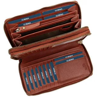 LEABAGS Leder Geldbörse Damen - Portemonnaie Gross mit RFID Schutz, Echtleder XXL Geldbeutel Damen Groß, 29 Kartenfächer Portmonee mit Münzfach, Doppelter Reißverschluss (Nappa Rotbraun)