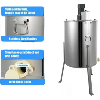Honigschleuder, 4-Rahmen-Kapazität, Edelstahlkonstruktion, Silber