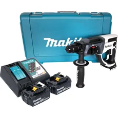 Makita, Bohrmaschine + Akkuschrauber, DHR 202 RMW Akku Bohrhammer 18 V 20 mm 2,0 J weiß + 2x Akku 4,0 Ah + Ladegerät + Koffer (Akkubetrieb)