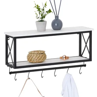 CARO-Möbel Wandgarderobe Armando , Weiß, Schwarz , Metall , Vintage , 62x35x20 cm , Garderobe, Garderobenpaneele, Wandgarderobe