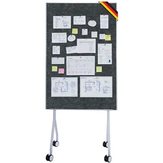 Floordirekt Moderationwand Doppelseitig 80 x 120 cm Präsentationstafel mit feststellbaren Rollen - Filztafel Pinnwand - Stabiler Metallrahmen - Giant (Schwarz)