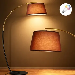 ShineMuse Bogenlampe Wohnzimmer Stehlampe,15W RGB-Glühbirne dimmbar,190cm Groß Vintage Stehlampe Schwarz Gold, Boho Stehleuchte, Fußschalter