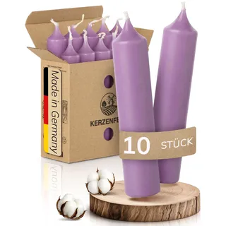 Kerzenfeld® Kurze Stabkerzen Flieder, 2-fach getaucht, 10cm x 2,2cm | Made in Germany, Bunte Kleine Kerzen - Ohne Tropfen & Rußen - RAL-Zertifizierte Tafelkerzen, Tischdeko für Zuhause oder Event