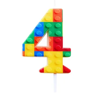 Fesnova Bausteine Geburtstagskerze 4, Regenbogen Kuchen Deko 4. Geburtstagskerze, Bausteine Geburtstagskerzen Kinder, Kerze 4 Geburtstag Junge