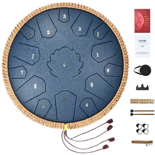 Vevor Zungentrommel 356mm, Steel Tongue Drum 15 Noten, Regentrommel D-Dur-Tonart, Regenglockenspiel mit 2 Schlägeln & Tragetasche, Handpan-Trommel, Schlaginstrument für Musikunterricht & Yoga, Blau