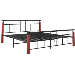 vidaXL Bettgestell Metall und Massivholz Eiche 180x200 cm - Schwarz