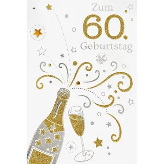 bsb 60. Geburtstagskarte Frau & Mann - Karte Geburtstag in 11,5 x 17,0 cm - Glückwunschkarte Geburtstag mit Sektflasche-Motiv - 60. Geburtstag-Karte mit Umschlag - Geburtstagskarten