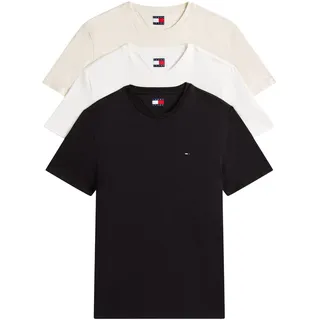 Tommy Hilfiger Tommy Jeans für Herren. DM0DM21579 3er-Pack extra dünne Logo-T-Shirts schwarz, weiß, beige (XXL), Lässig, Baumwolle, Kurzarm