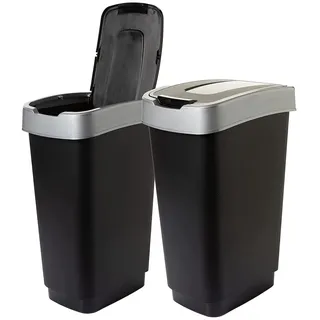 2friends Duo Mülleimer 50 l Schwarz/Silber