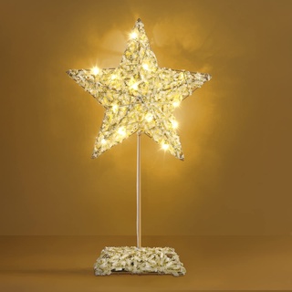 Lewondr Tischlampe, LED Sternenlampe Sternform Weihnachtsdeko Innen, Batteriebetrieb Fensterbank Lampe Metall Weihnachtsstern Schreibtischlampe für Zuhause Weihnachten Ramadan Hochzeit, Gold