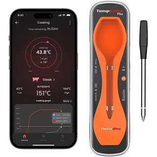 ThermoPro TempPro Plus 180M kabelloses Fleischthermometer mit verbesserter ultradünner Sonde Bluetooth-Bratenthermometer für den Außengrill Smoker Grillthermometer mit APP für BBQ Küchen