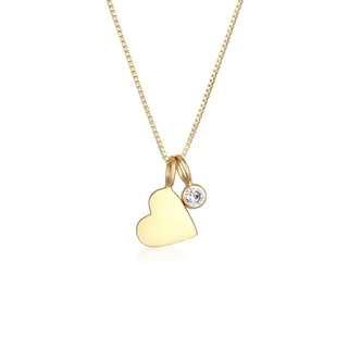 Kette mit Anhänger ELLI "Halskette Herz Anhänger Zirkonia Solitär Liebe 925 Silber, mit Kristallen von Swarovski" Gr. 45, gold, Halsketten, Damen, Silber 925 (Sterlingsilber), Kette mit Anhänger