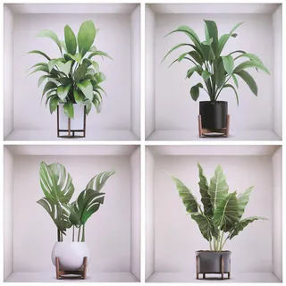 4 Stück Wandtattoo Pflanzen, 3D Wandaufkleber Vase | Wandtattoo Selbstklebend für Schlafzimmer Büro Küche Wanddeko, 30×30CM