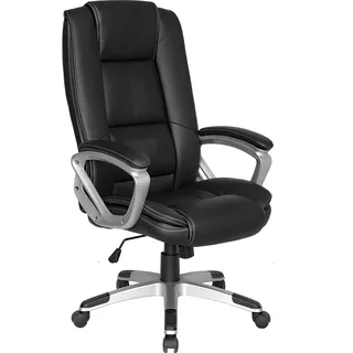 byLIVING Chefsessel Derek-XXL/Bezug Kunstleder schwarz/Federkernpolsterung/Fußkreuz Silber/Wippmechanik/Sicherheitsklemmschutz/gebremste Sicherheitsrollen, B 64, H 115,5-125, T 72,5