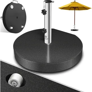 KESSER® Granit Sonnenschirmständer mit Edelstahlrohr, Hochwertiger Schirmständer Sockel 30KG - für Schirmstöcke bis 16-48 mm, Inkl. Transport Griff Garten Balkonschirmständer - Grau
