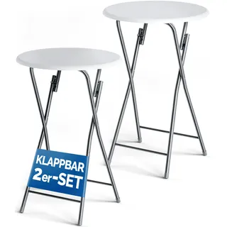 CASARIA Stehtisch 2er-Set Weiß Holzdekor Ø60cm klappbar