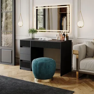 Vicco Schminktisch Omira Schwarz 120 cm mit LED-Spiegel, Model 50580 - Schwarz