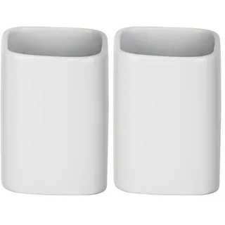 WENKO Zahnputzbecher Hexa Weiß Keramik - Zahnbürstenhalter für Zahnbürste und Zahnpasta, Keramik, 6.5 x 9 x 6.5 cm, Weiß (Packung mit 2)