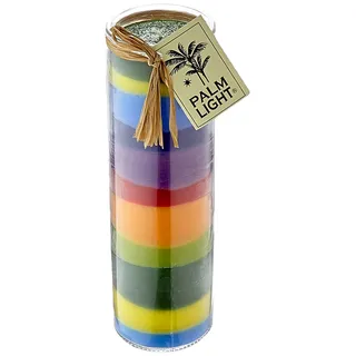 Palm Light Chakra Kerze – Streifenspaß, bunt, 20cm, 100 Std. Brenndauer, in Kristalloptik, Hochwertig für Innen & Außen