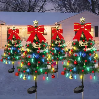 Dremisland 4 Set Solar Weihnachtsbaum mit Beleuchtung 80 LED Lichterkette Künstliche Weihnachtsbäume Weihnachtsdeko Aussen Kleiner Weihnachtsbaum Künstlich Geschmückt Garten Yard Weihnachten Dekor