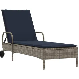 vidaXL Sonnenliege mit Rollen und Kissen Grau Poly Rattan - Grau