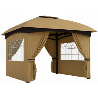 Outsunny Pavillon 3,4 x 3,4 m inkl. 4 Seitenteile Beige