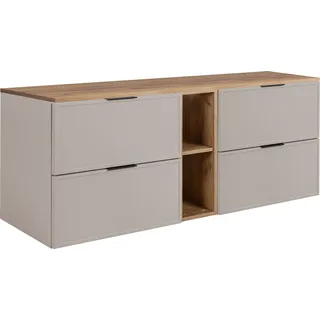 Badezimmerschrank, Kaschmir / Craft-Eiche, Schwarze Griffe, 140 ( 2 x 60 + 20) x 46 x 57 cm - Beige