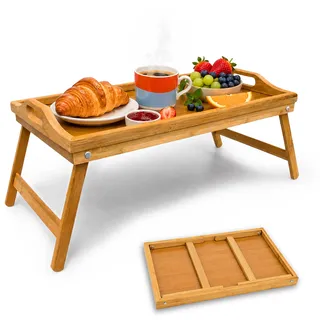 Relaxdays Betttablett klappbar, Essenstablett mit Füßen, Frühstück im Bett, Bambus & MDF, HxBxT: 23 x 60 x 30 cm, natur