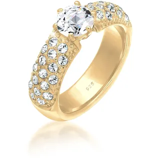 Verlobungsring ELLI PREMIUM "Ring Weiß 925 Sterling Silber, mit Kristallen von Swarovski" Gr. 56, gold, Fingerringe, Damen, 56, Silber 925 (Sterlingsilber), Verlobungsring