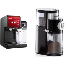 Breville Prima Latte II Espresso | Milchkaffee- und Cappuccinomaschine Rot & ROMMELSBACHER Kaffeemühle EKM 200 – aromaschonendes Scheibenmahlwerk, 110 Watt, schwarz