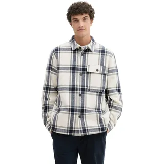 TOM TAILOR Denim Herren Cosy Flanell Overshirt Jacke mit Karomuster,32517 - beige Wool Check, XL