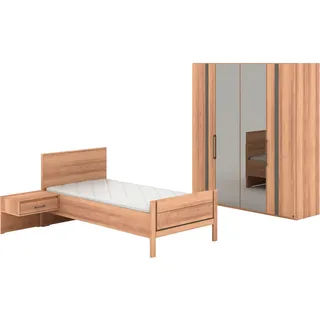 Musterring Schlafzimmer-Set »Sorrent, Kleiderschrank, Bett & Nachtkommoden, teilmassiv Eiche« 2er-Set Nachtschränke, Drehtürenschrank 200 cm, Bett 100x200 cm, mit Dreh- und Falttüren, Schrankbreite 200cm, Bett mit Stollfuß, braun