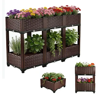 Erhöhtes Hochbeet - Pflanzkasten mit Beinen - 2 Etagen - Kunststoff - 120x40 cm - Für Innen und Außen auf Balkon oder Terrasse