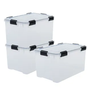 Iris Ohyama Luftdichte Kunststoff-Aufbewahrungsboxen mit Deckel, 70L, 3er-Set, Transparent, Hermetischer wasserdichter Verschluss, Robust Schnappverschlüsse, Stapelbar, Staubschutz, BPA-frei, DDAT-LD