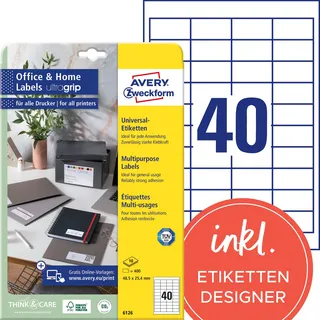 Avery Zweckform 6126 Universal-Etiketten, 10 Blatt, 48.5 x 25.4 mm, weiß